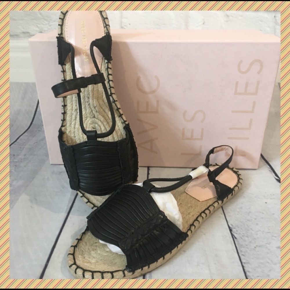 NWT Avec Les Filles, Genevie Black Espadrille Style Open Toed Sandals - 6.5 M